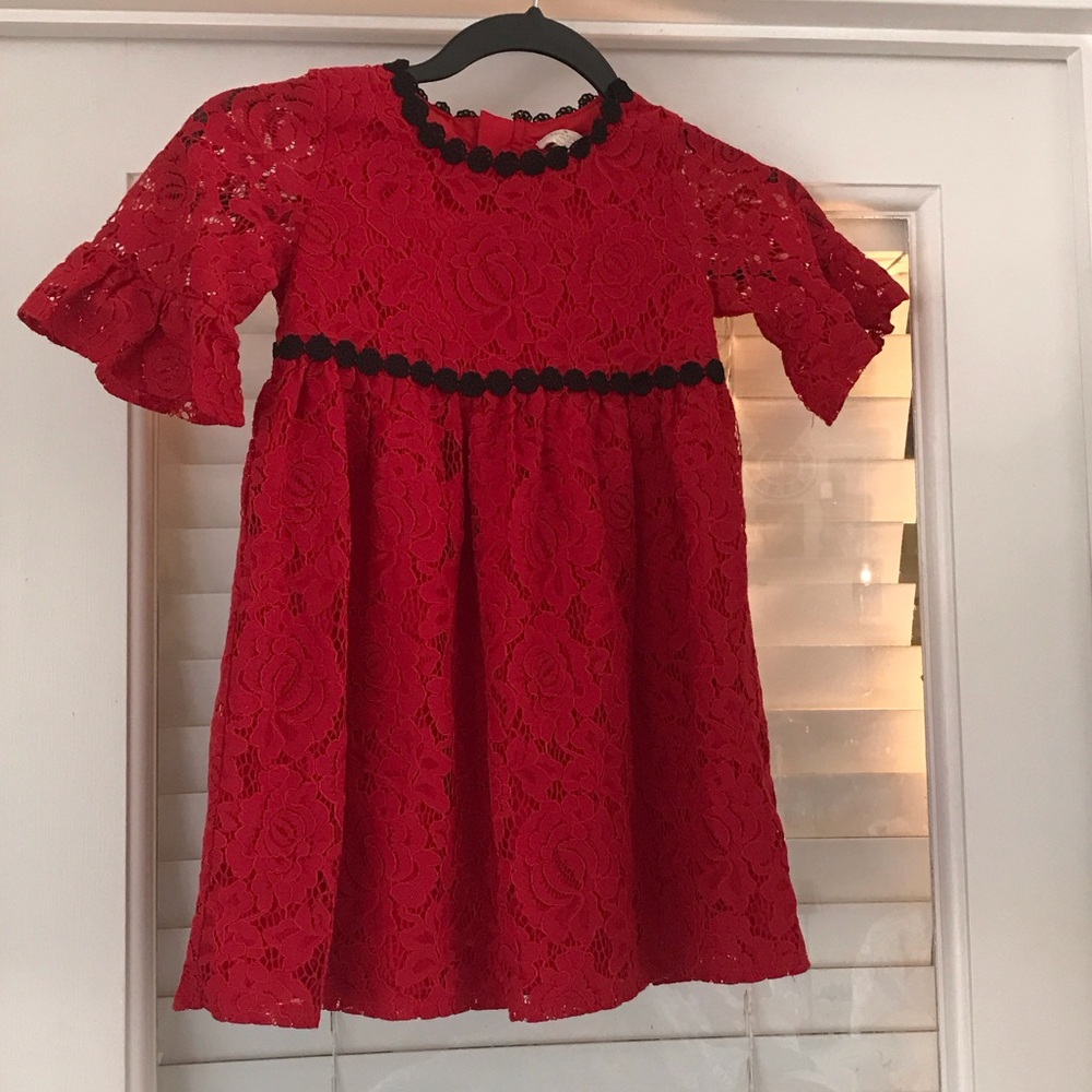 kate spade Red Lace Kids Dress with Black Trim